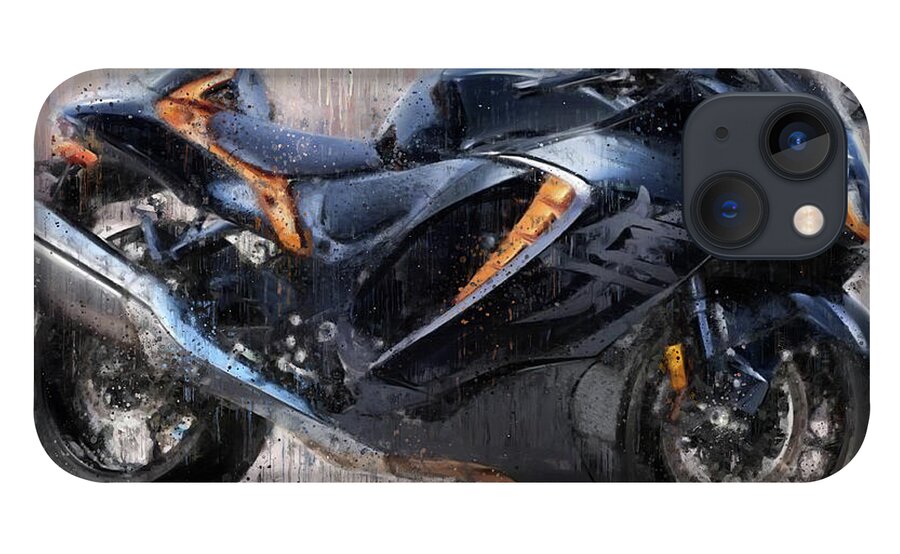 Motorcycle iPhone 13 Case featuring the painting SUZUKI HAYABUSA GSX1300R Motorcycles by Vart by Vart