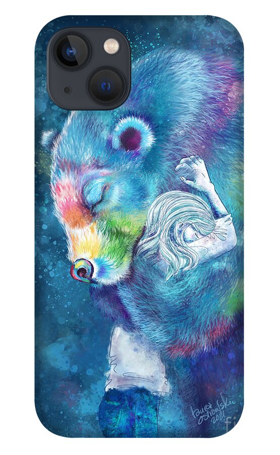 Bear iPhone 13 Case featuring the digital art Sympathy Bear Hug - Blue by Laura Ostrowski