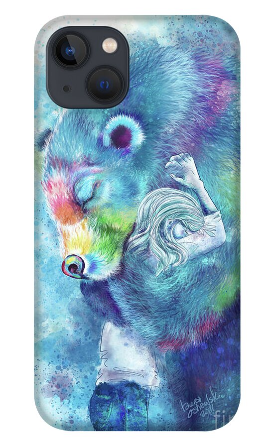 Bear iPhone 13 Case featuring the digital art Sympathy Bear Hug - White by Laura Ostrowski