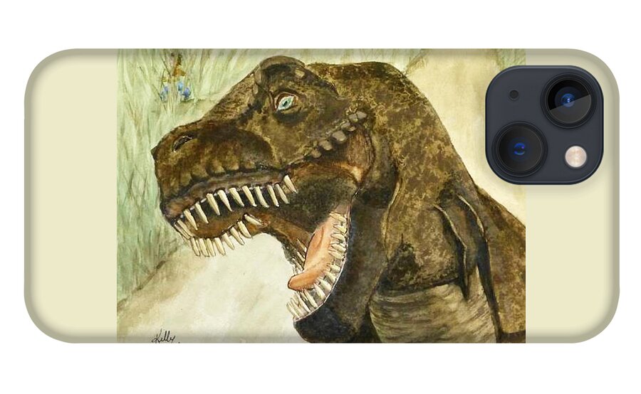 T-rex iPhone 13 Case featuring the painting T-Rex..... RUN by Kelly Mills