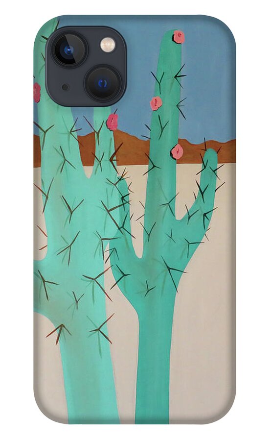 Cactus iPhone 13 Case featuring the painting Tall Cacti by Ted Clifton