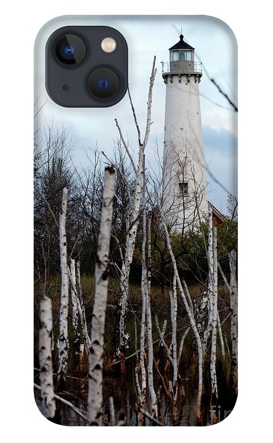 Tawas iPhone 13 Case featuring the photograph Tawas Point Lighthouse and Birch Trees by Rich S