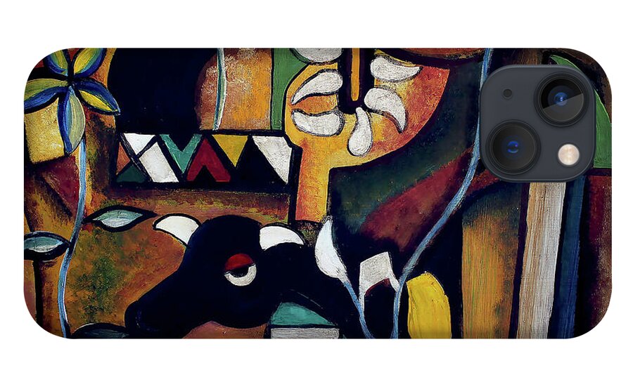 African Art iPhone 13 Case featuring the painting The Bull of Peace by Speelman Mahlangu