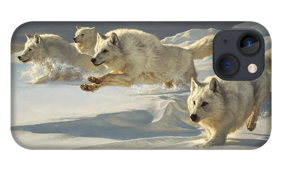 Wolf Wolf Pack Arctic Wolf Alpha Greg Beecham Wildlife Animal Painting Print Oil Painting Oil On Linen iPhone 13 Case featuring the painting The Chase by Greg Beecham