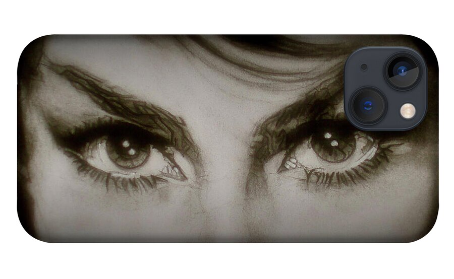 Charcoal Pencil On Paper iPhone 13 Case featuring the drawing Gina Lollobrigida's Eyes - detail by Sean Connolly