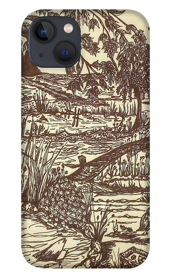 Wall Art iPhone 13 Case featuring the drawing The goose tale by Cepiatone Fine Art Callie E Austin