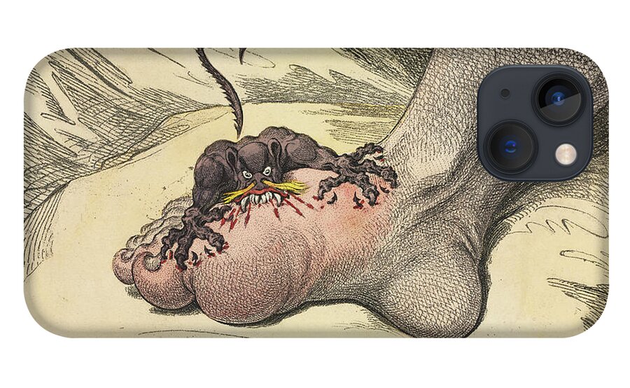 James Gillray iPhone 13 Case featuring the photograph The Gout 1799 by James Gillray t1 by Historic illustrations