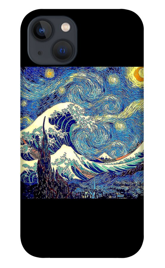 Wave iPhone 13 Case featuring the digital art The Great Wave Off Kanagawa The Starry Night by Tombo Ngelak