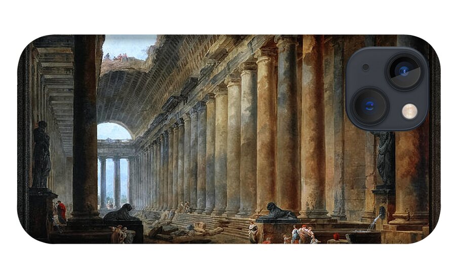 The Old Temple iPhone 13 Case featuring the painting The Old Temple by Hubert Robert Old Masters Fine Art Reproduction by Rolando Burbon
