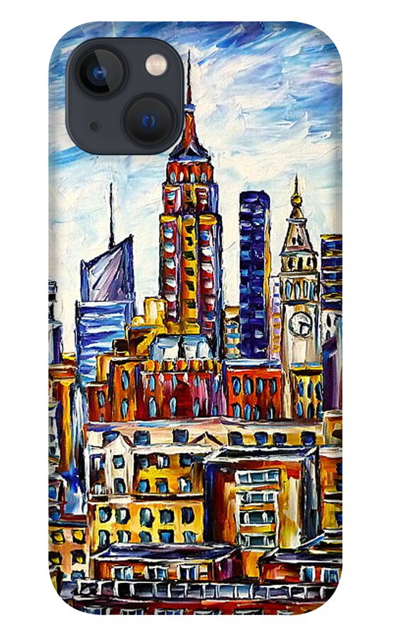 New York From Above iPhone 13 Case featuring the painting The Rooftops Of New York by Mirek Kuzniar