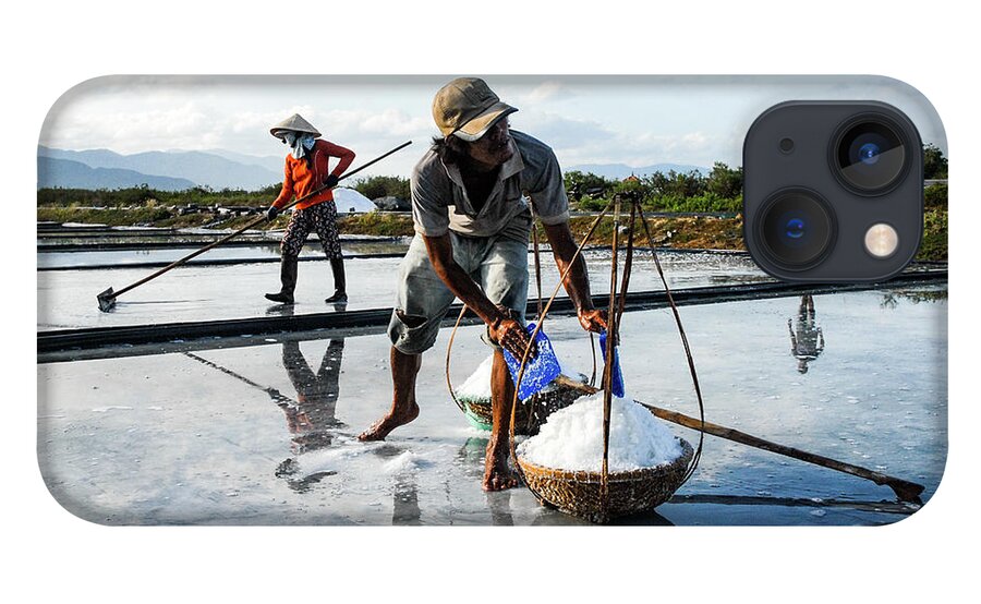 Salt iPhone 13 Case featuring the photograph The Salt Fields - Salt Farmers, Vietnam by Earth And Spirit
