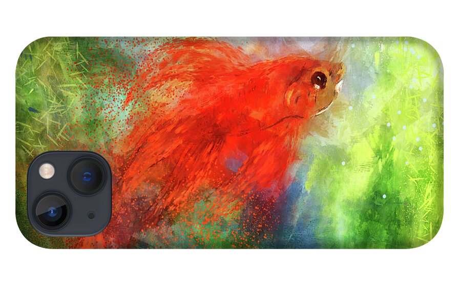 Fish iPhone 13 Case featuring the digital art The Scarlet Veiltail by Lois Bryan
