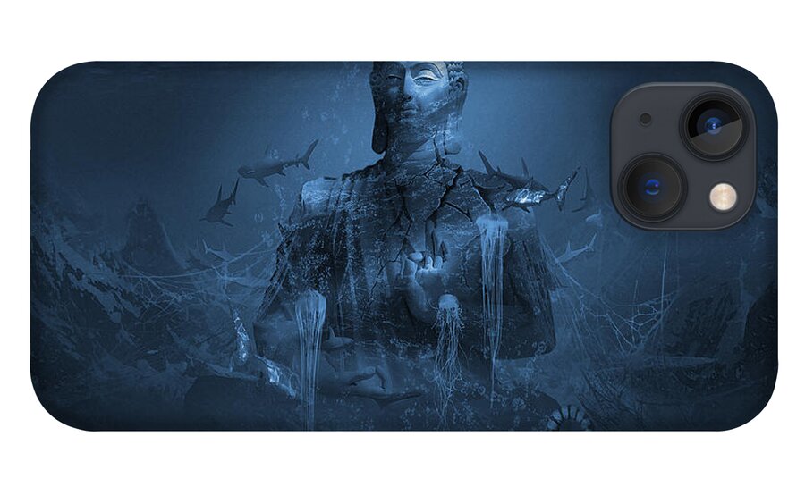 Sharks iPhone 13 Case featuring the digital art The Serenity Prayer or Tranquility Meditation by George Grie