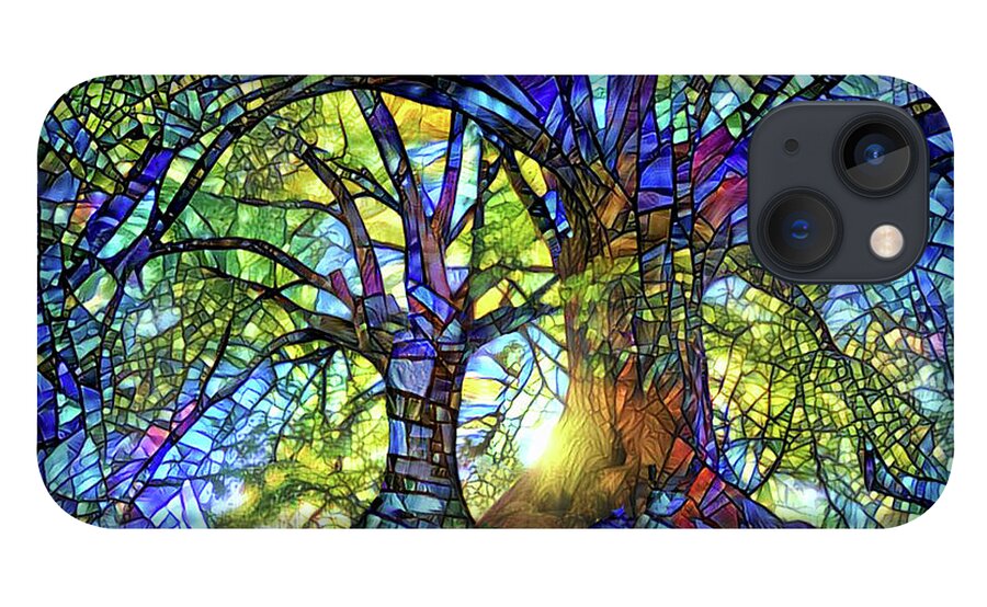 Stained Glass iPhone 13 Case featuring the digital art The Worship of Trees by Peggy Collins