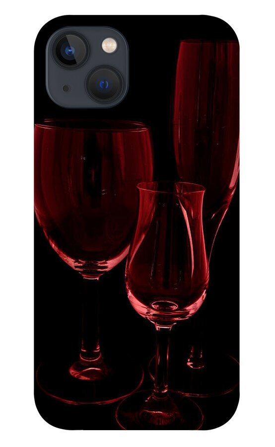 Monochrome iPhone 13 Case featuring the photograph Three Wine Glasses by Kae Cheatham