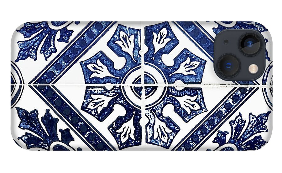 Blue Tiles iPhone 13 Case featuring the digital art Tiles Mosaic Design Azulejo Portuguese Decorative Art VI by Irina Sztukowski