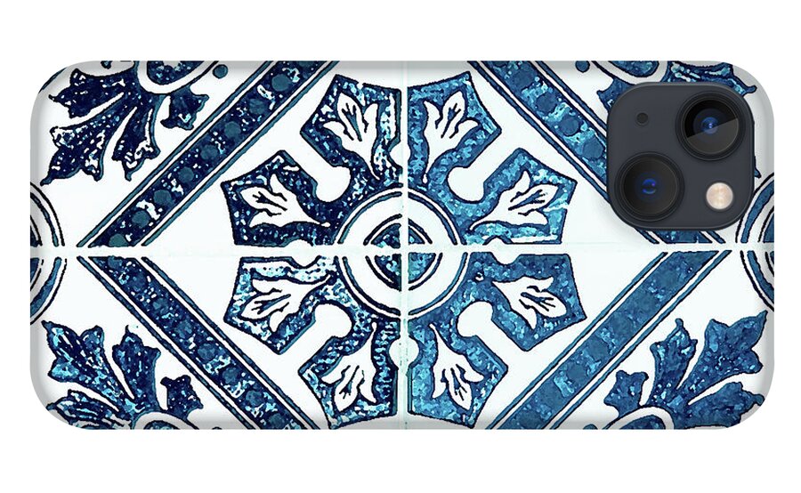 Blue Tiles iPhone 13 Case featuring the digital art Tiles Mosaic Design Azulejo Portuguese Decorative Art XII by Irina Sztukowski