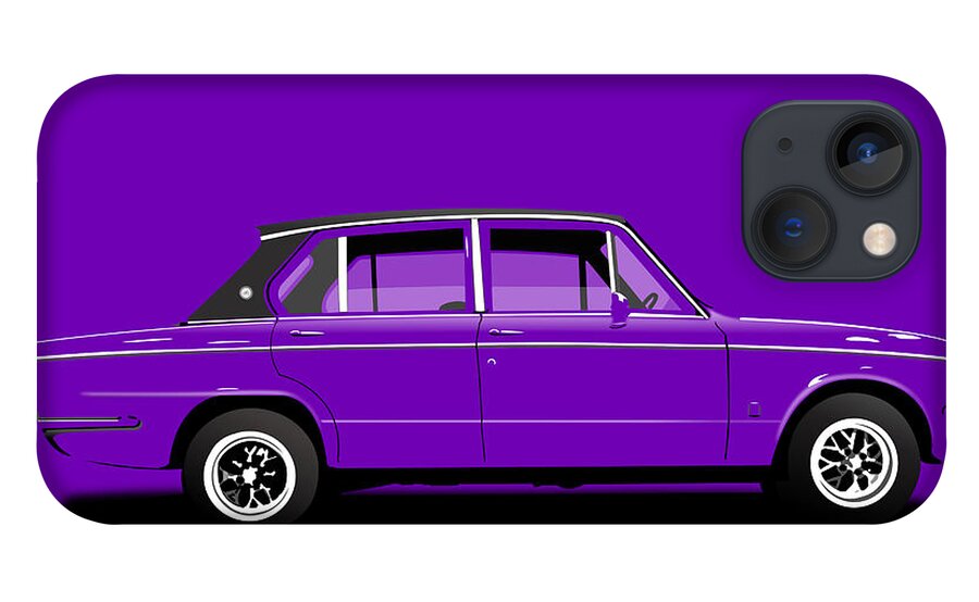 Sports Car iPhone 13 Case featuring the digital art Triumph Dolomite Sprint. Purple Edition. Customisable to YOUR colour choice. by Moospeed Art
