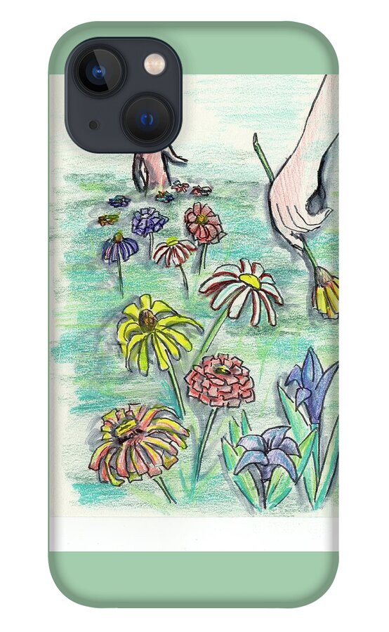 Flowers iPhone 13 Case featuring the painting Trying to Keep Up in Flowers by Tammy Nara