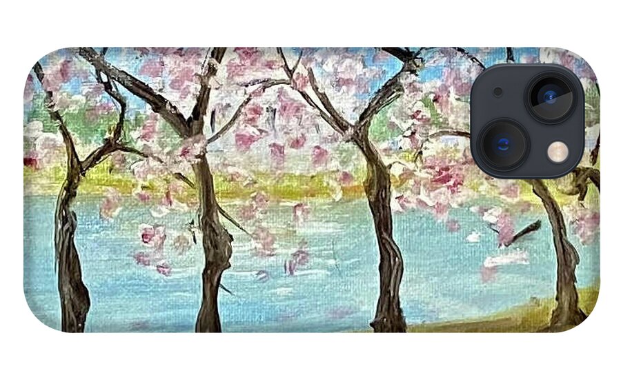 Cherry Blossoms iPhone 13 Case featuring the painting Tuesday 2002 Full Bloom by John Macarthur