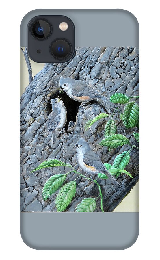 Tufted Titmouse iPhone 13 Case featuring the painting Tufted Titmouse family by Barry Kent MacKay