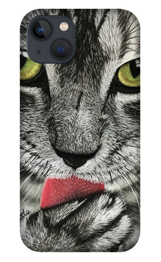Cat iPhone 13 Case featuring the pastel Tweety Who? by Marlene Little