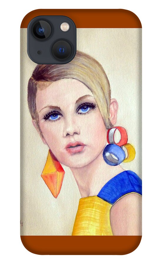Fashion iPhone 13 Case featuring the painting Twiggy the 60's Fashion Icon by Kelly Mills