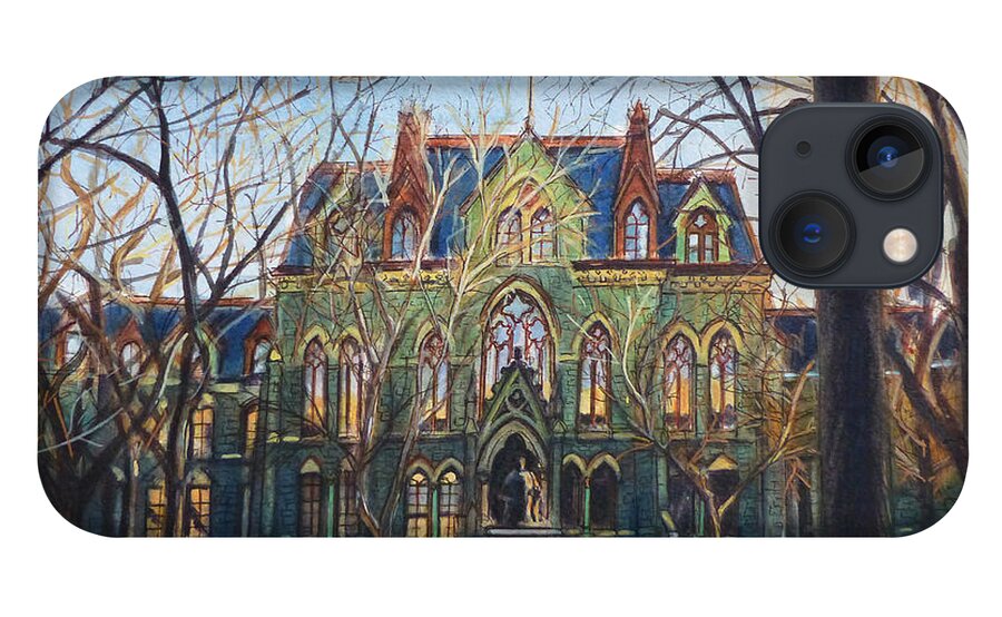 University Of Pennsylvania iPhone 13 Case featuring the painting University of Pennsylvania-College Hall by Henrieta Maneva