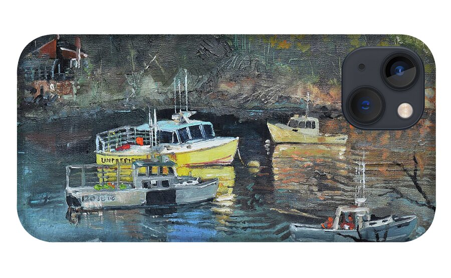  iPhone 13 Case featuring the painting Unpredictable Birch Harbor by Jan Dappen