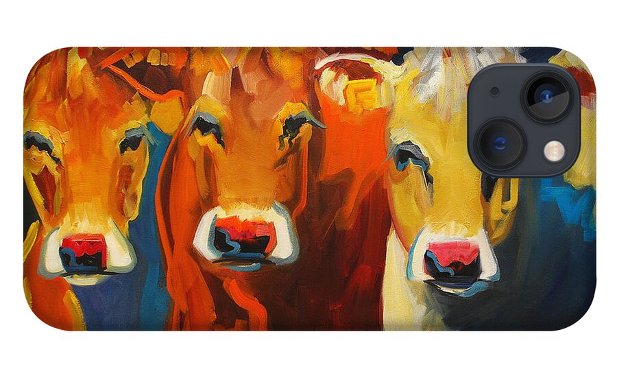 Cow iPhone 13 Case featuring the painting Us Three Cows by Diane Whitehead