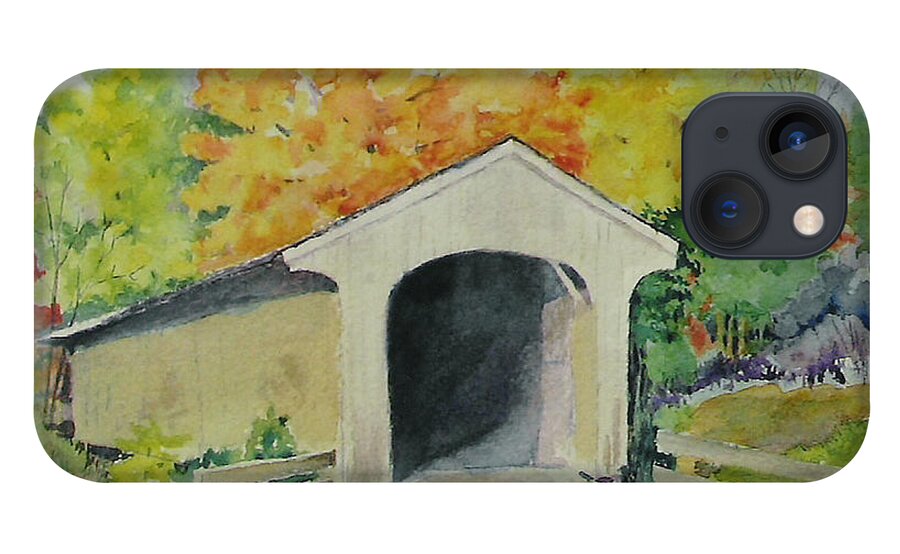 Landscape iPhone 13 Case featuring the painting Vermont Covered Bridge by Mary Ellen Mueller Legault