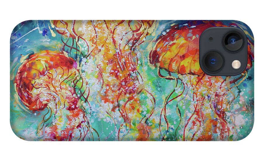  iPhone 13 Case featuring the painting Vibrant Jellyfish by Jyotika Shroff