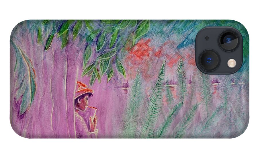 Purple iPhone 13 Case featuring the painting Waiting for Something Unknown to be Made Clear by Tammy Nara
