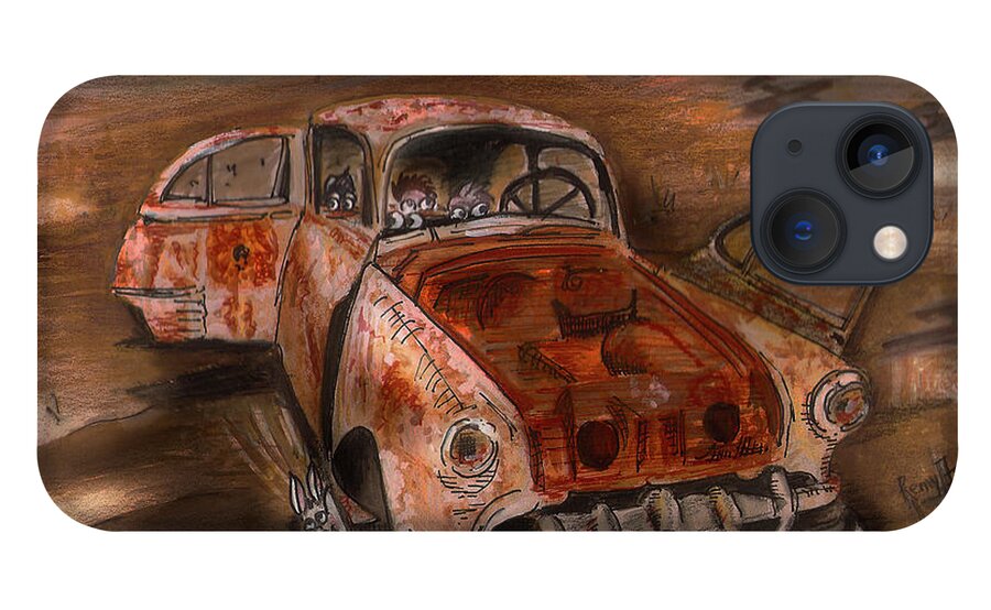 Watercolour Rusted Car iPhone 13 Case featuring the painting War-torn by Remy Francis