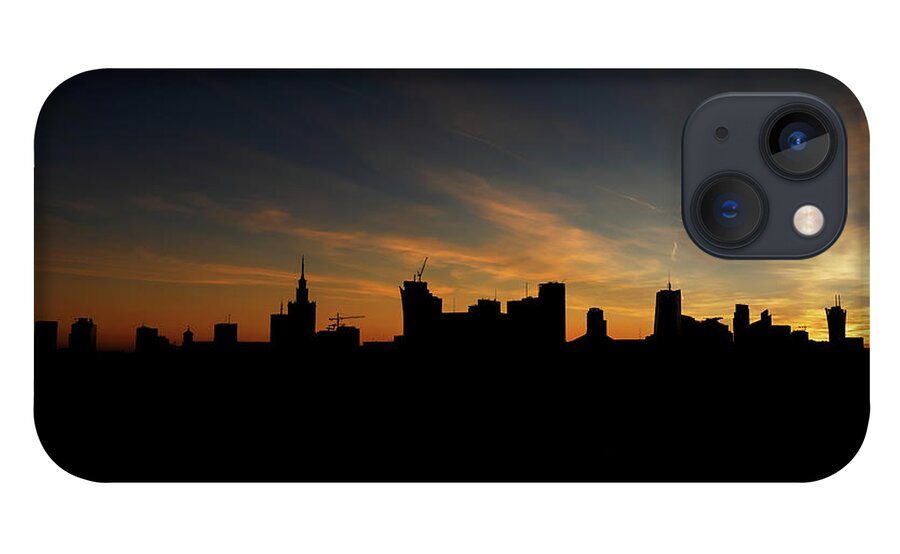 Warsaw iPhone 13 Case featuring the photograph Warsaw Skyline Silhouette At Sunset by Artur Bogacki