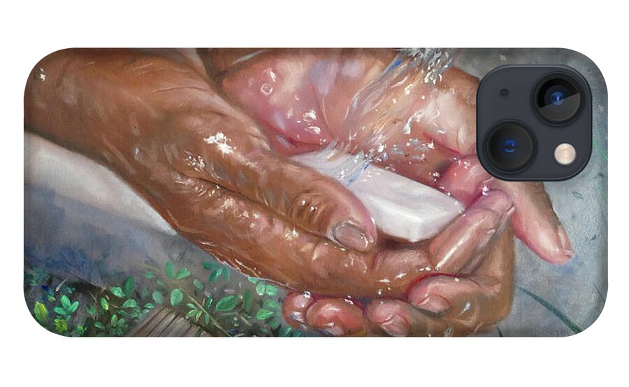 Hand Washing iPhone 13 Case featuring the painting Washing Hands by Jonathan Gladding