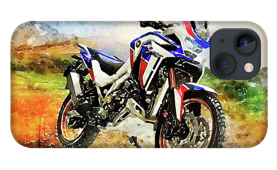 Art iPhone 13 Case featuring the painting Watercolor Africa Twin Adventure motorcycle by Vart by Vart