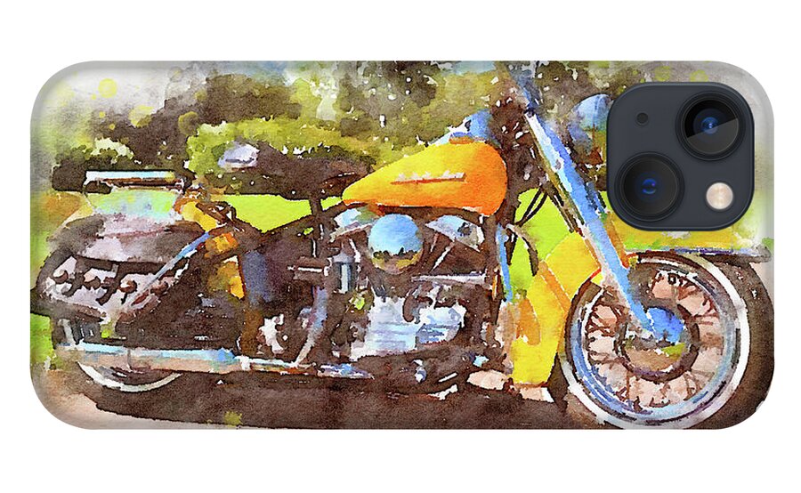 Art iPhone 13 Case featuring the painting Watercolor Classic Harley-Davidson Panhead by Vart. by Vart