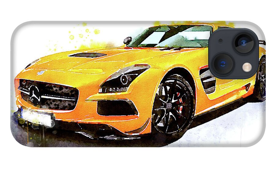 Watercolor iPhone 13 Case featuring the painting Watercolor Mercedes SLS AMG - oryginal artwork by Vart by Vart