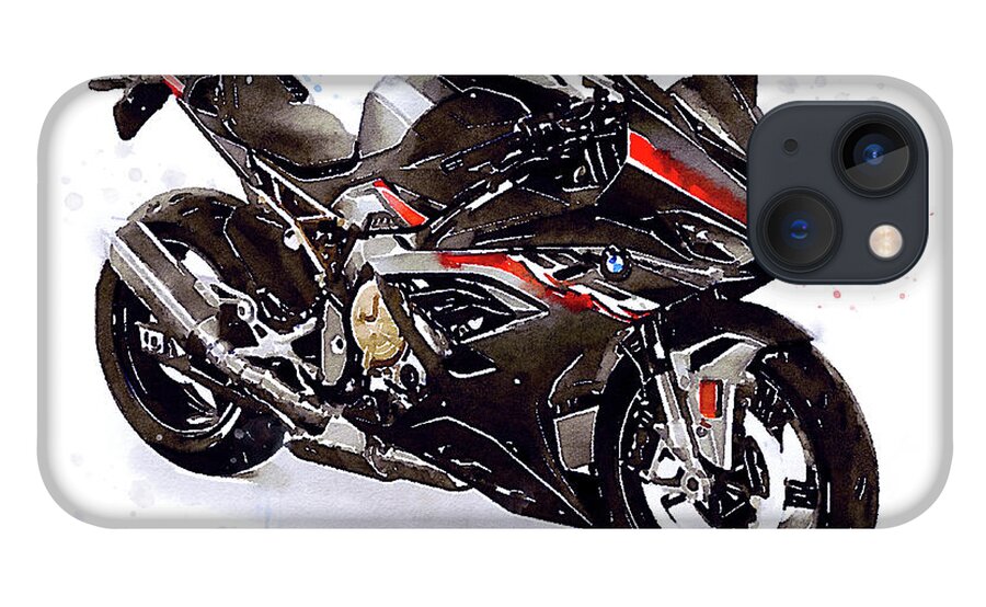 Sport iPhone 13 Case featuring the painting Watercolor Motorcycle BMW S1000RR black 2022 - original artwork by Vart. by Vart Studio