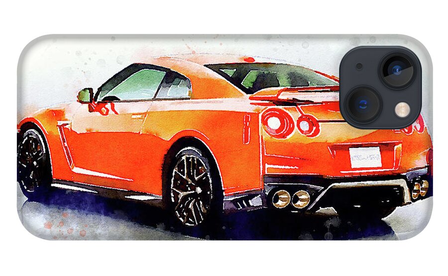 Watercolor iPhone 13 Case featuring the painting Watercolor Nissan GT-R - oryginal artwork by Vart. by Vart