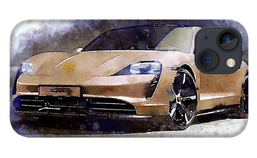 Watercolor iPhone 13 Case featuring the painting Watercolor Porsche Taycan - oryginal artwork by Vart. by Vart Studio