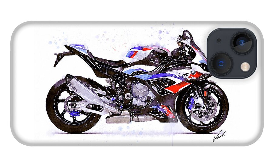 Sport iPhone 13 Case featuring the painting Watercolor Sport Motorcycle BMW S1000RR - original artwork by Vart. by Vart Studio