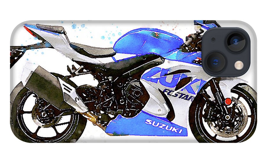 Sport iPhone 13 Case featuring the painting Watercolor Suzuki GSX-R 1000 motorcycle - oryginal artwork by Vart. by Vart Studio