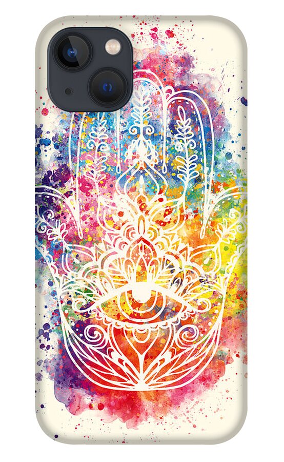 Watercolor iPhone 13 Case featuring the painting Watercolor - The Hamsa by Vart by Vart Studio