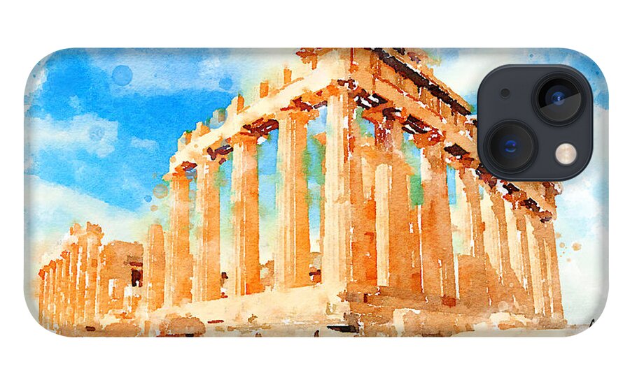 Vart iPhone 13 Case featuring the painting Watercolor. The Parthenon, Greece by Vart by Vart