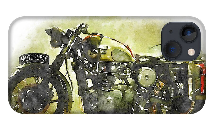 Art iPhone 13 Case featuring the painting Watercolor Vintage motorcycle by Vart. by Vart