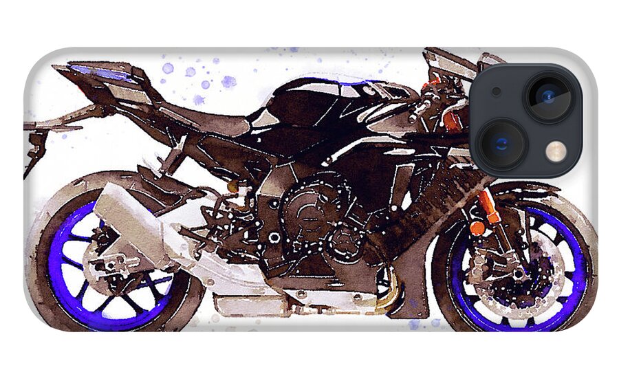Sport iPhone 13 Case featuring the painting Watercolor Yamaha R1M motorcycle - oryginal artwork by Vart. by Vart Studio