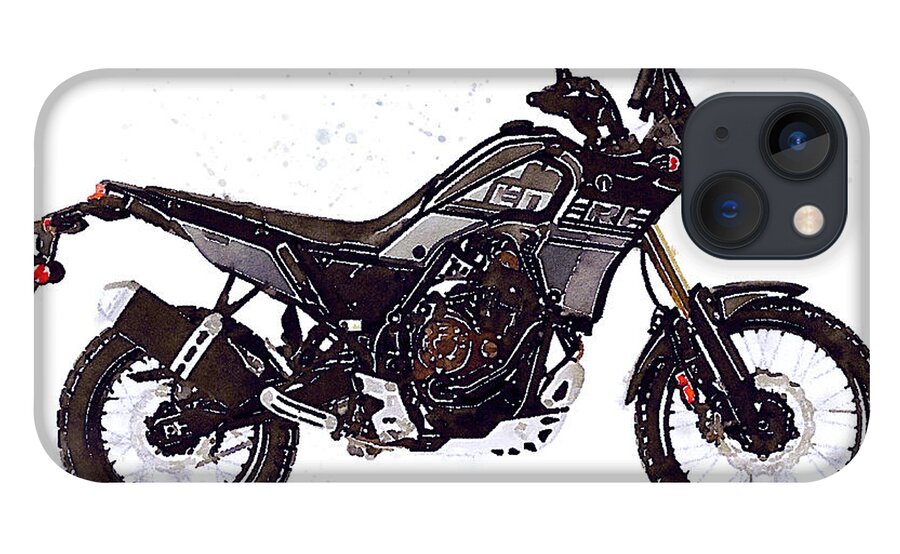 Adventure iPhone 13 Case featuring the painting Watercolor Yamaha Tenere 700 black motorcycle - oryginal artwork by Vart. by Vart Studio