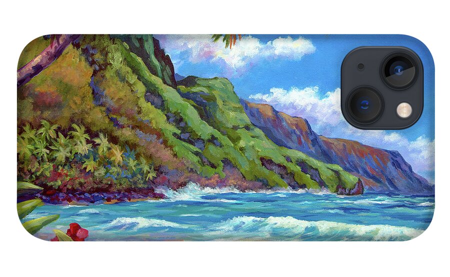 Kauai iPhone 13 Case featuring the painting Waves on Na Pali Shore by John Clark